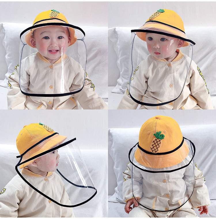 Baby Bucket Hat Protective Full Face Shield Cover Kids Hats Anti Saliva Dustproof Dual-use Sun Hat Cap With Clear Facial Mask